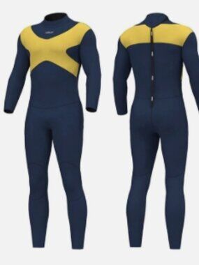 NWT HEVTO Full Body Wetsuit Watersport 3mm Neoprene Yellow/Navy Size S